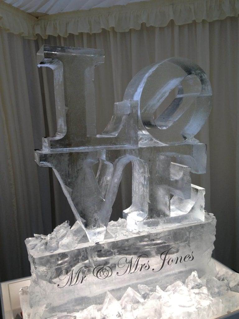 Love wedding ice sculpture with name engraving