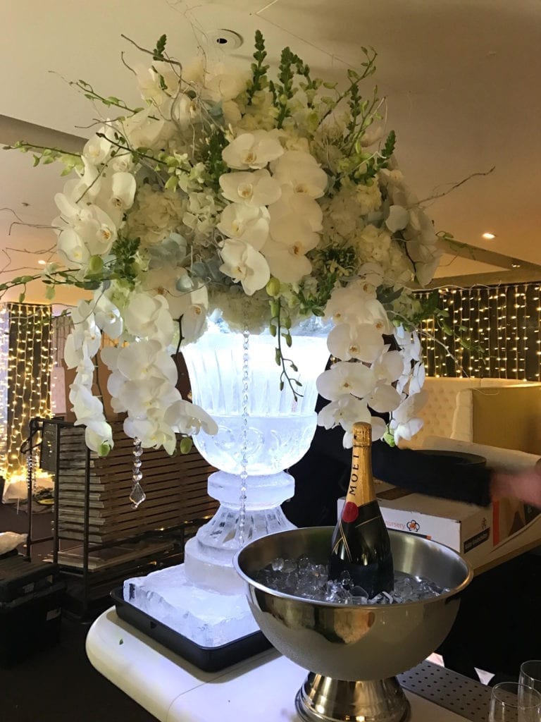 Flower display ice sculpture for wedding