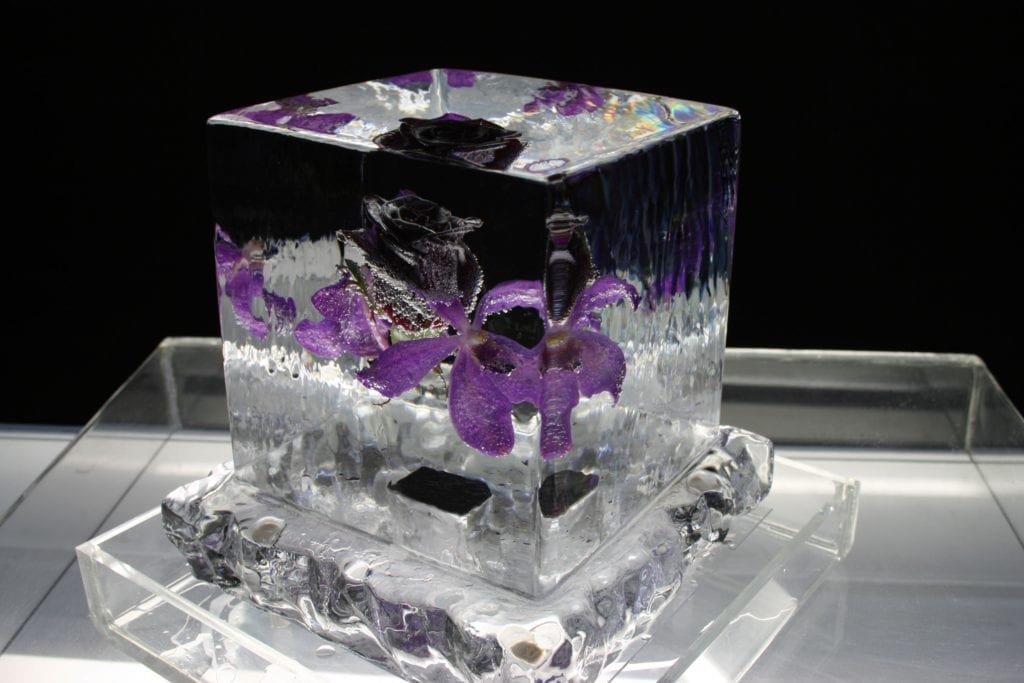Rose encased in ice sculpture for wedding