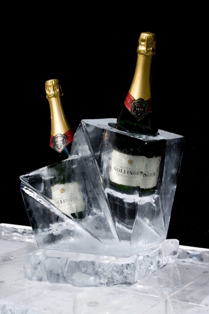 Champagne bottle holder ice sculpture for wedding
